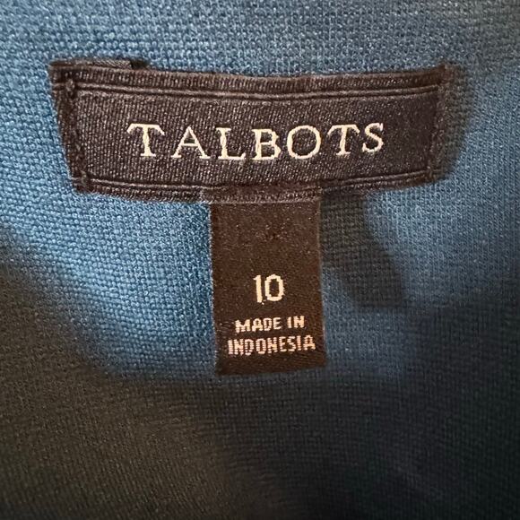 Talbots Size 10 Teal Short Sleeve Shift Dress with Tiered Pleated Hem - Picture 6 of 7